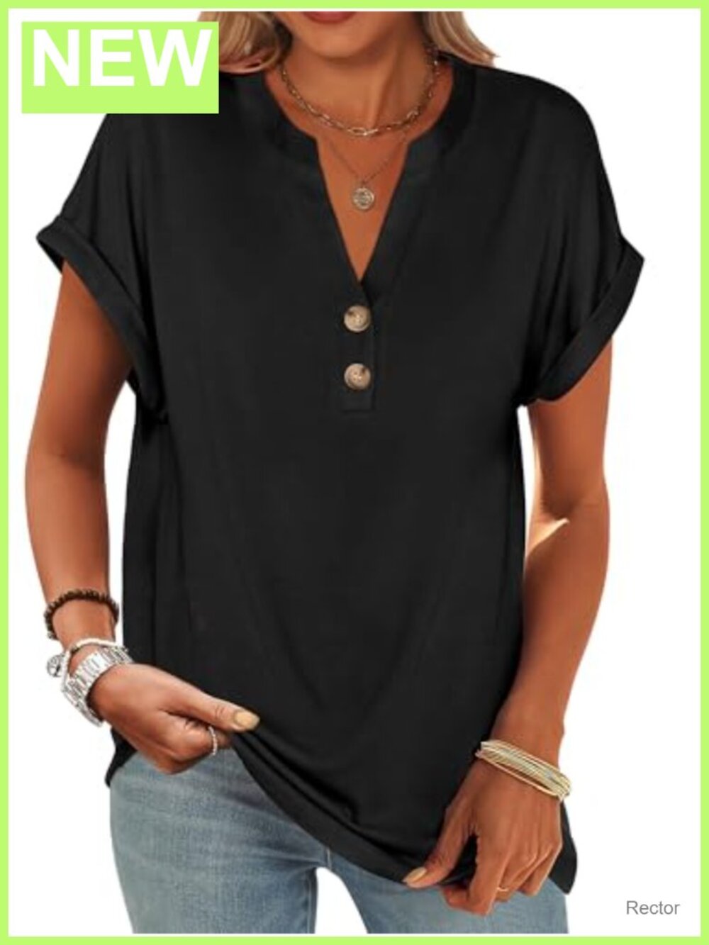 Loose Henley Tunic Top Short Sleeve Summer Blouse